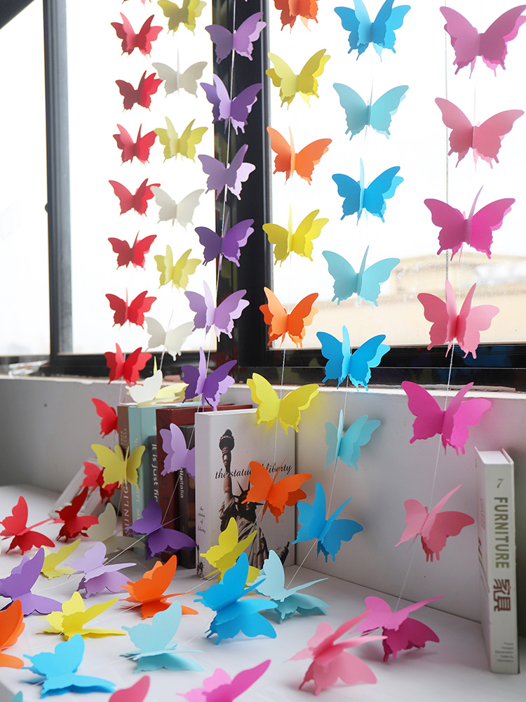 开业店庆节日装饰布置彩色蝴蝶串商场橱窗吊顶挂件幼儿园教室吊饰