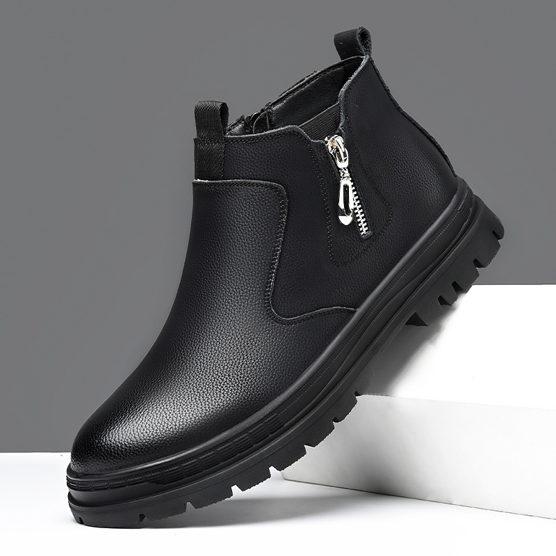 春秋季马丁靴男士靴子英伦风中帮皮鞋厚底工装韩版潮短靴一件代发