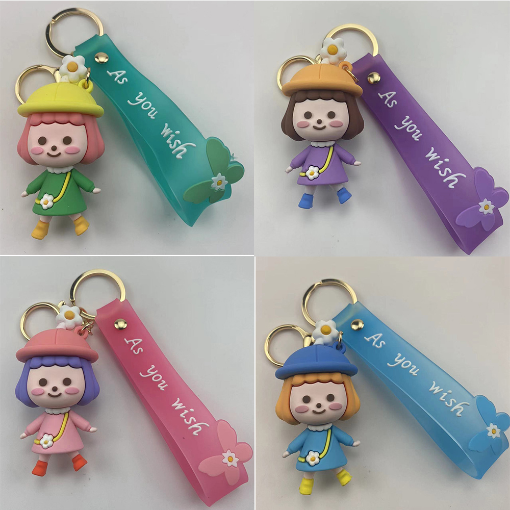 卡通小花帽女孩钥匙扣可爱包包挂创意小礼品潮流公仔汽车钥匙圈链
