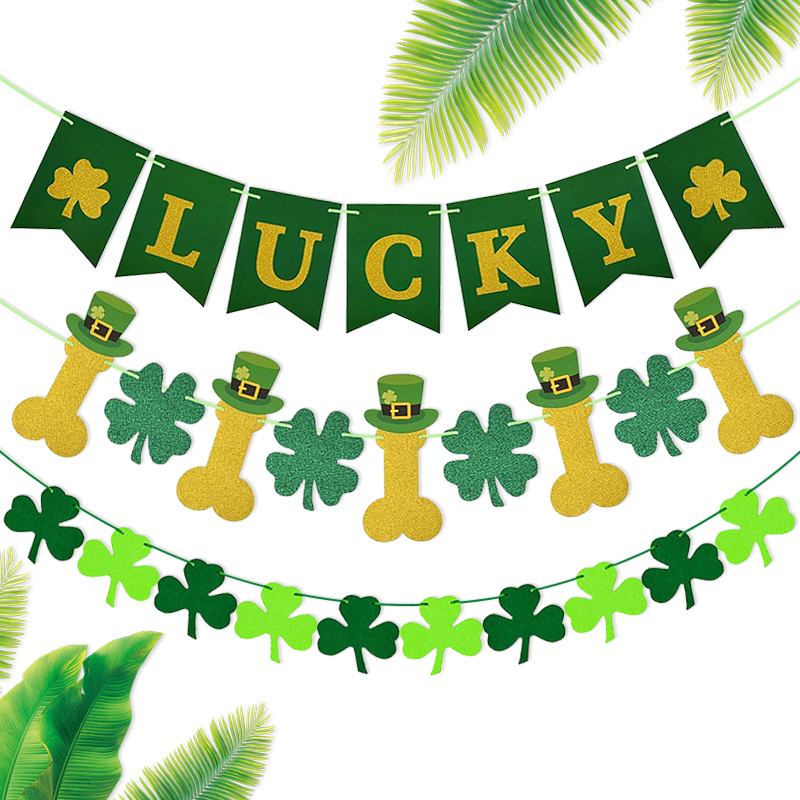 狂欢节毛毡三叶草串旗三叶草LUCKY燕尾纸 帽子蛋四叶草闪粉拉花