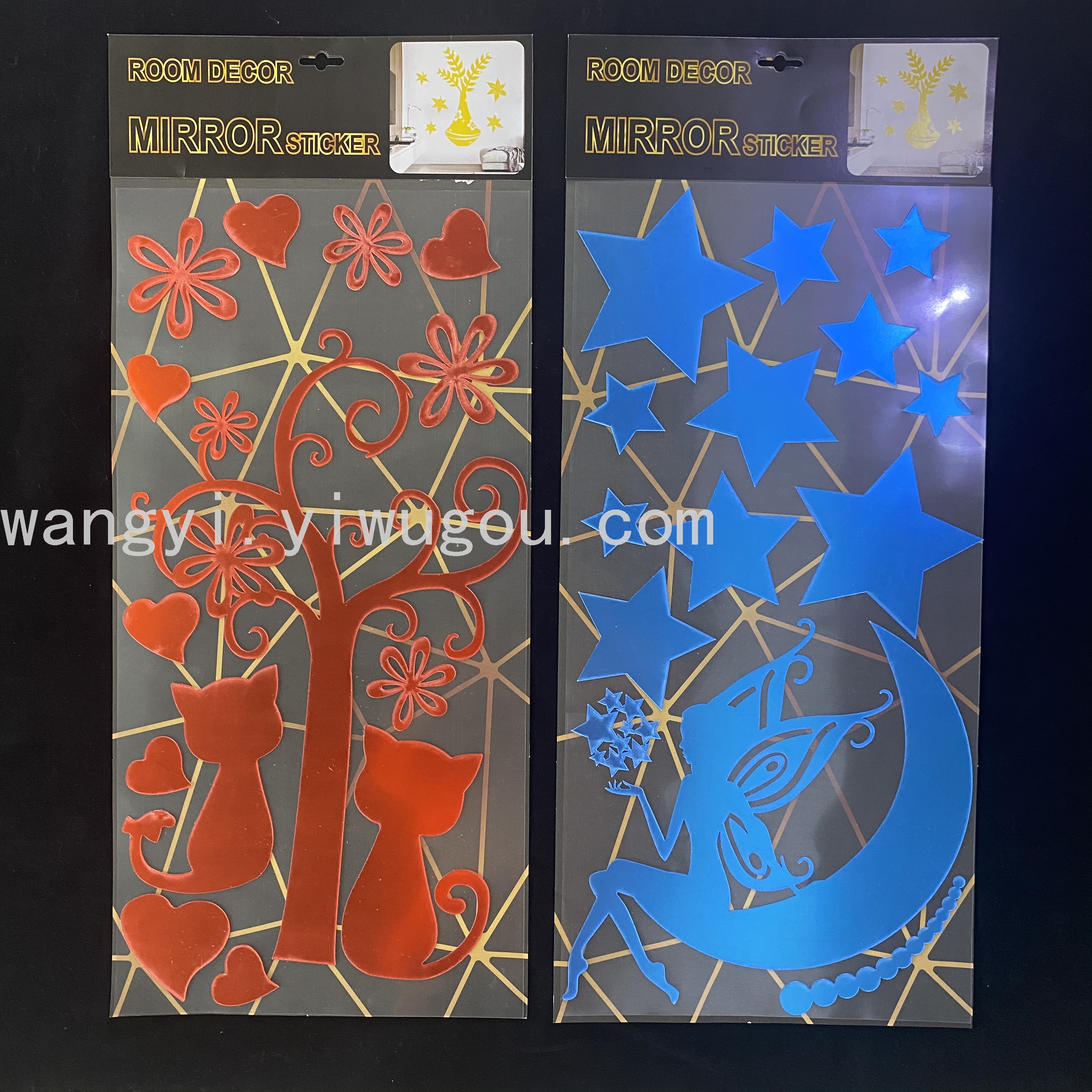 跨境彩色镜子贴自粘3d立体 亚克力镜面墙贴自粘镜子组合HW