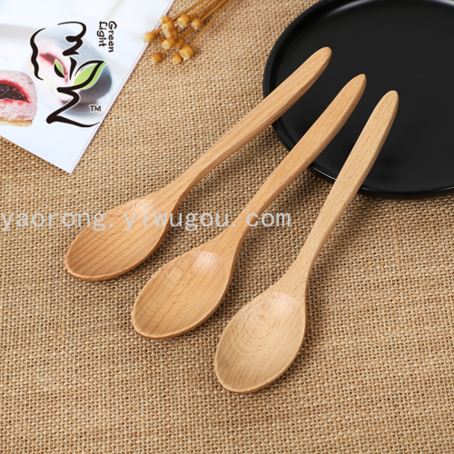 Green Light Shaped Spoon Natural Color Spoon 18*3.8cm Wooden Spoon Spoon Spoon Honey Spoon Household Cooking Spoon