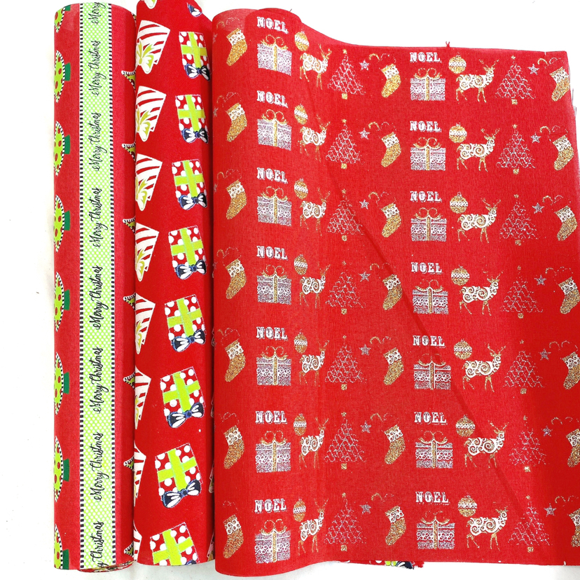 新款仿麻印花面料  圣诞节装饰布料桌布手工DIY圣诞面料包装