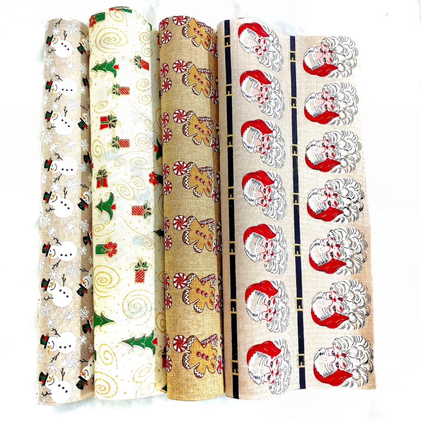 圣诞万圣节麻布印花米黄仿麻布加密棉麻布黄麻DIY亚麻布料桌旗布