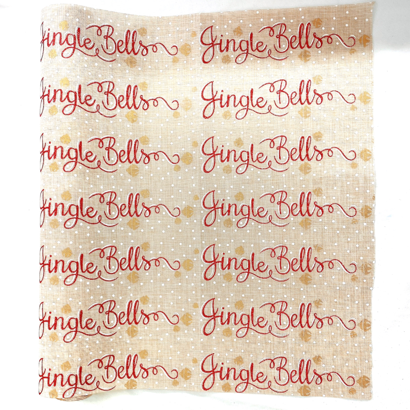 珠光粉棉麻印花布料亚麻布印花厂家直销外贸用布 圣诞节包装辅料