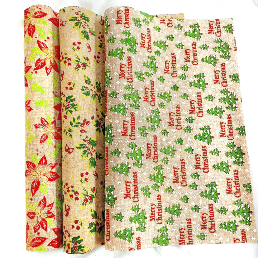 黄麻布 DIY背景装饰箱包圣诞黄麻面料 批发印花黄麻布料