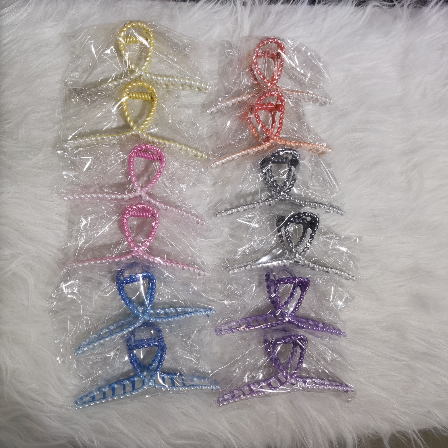 11公分珠光双色渐变6色合金交叉方形半圆麻花月亮