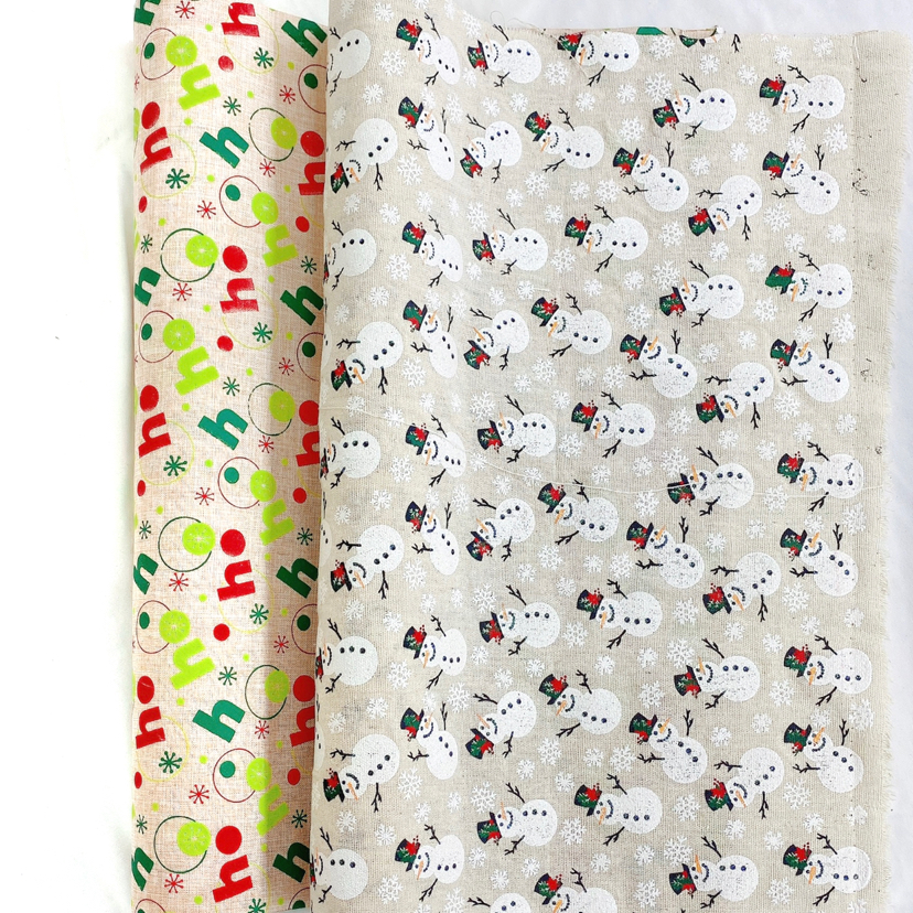 圣诞系列印花棉麻布料格子粗麻窗帘沙发亚麻布桌布diy手工