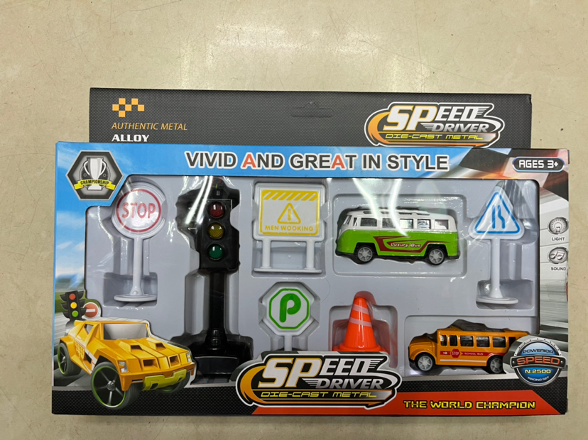 合金巴士车+交通灯