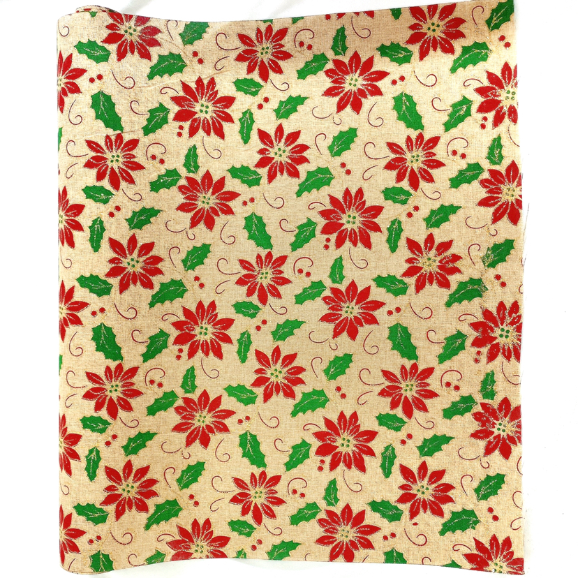 圣诞节棉麻面料雪花亚麻布料手工diy清新花卉外贸厂家直销