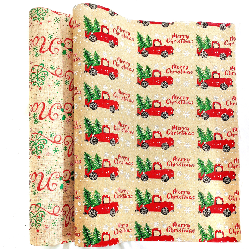 黄麻 印花粗麻布 印水浆胶浆加工 圣诞 工艺品专用包装材料桌旗布