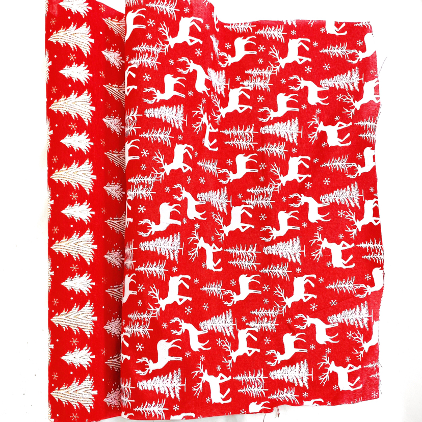 印花布圣诞节专用面料麋鹿雪人圣诞风铃铛玩具礼品包装麻布辅料