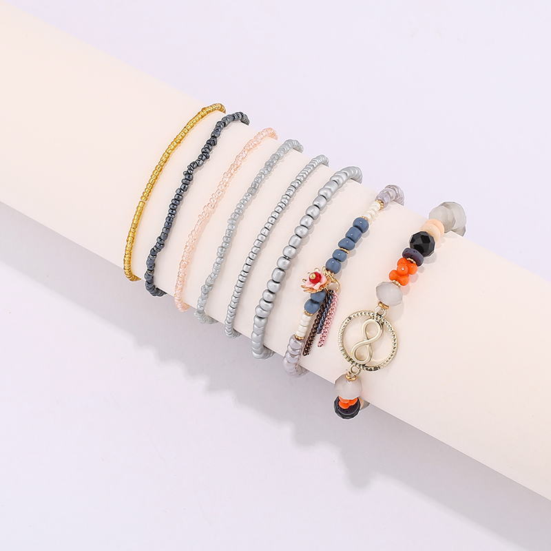 欧美外贸饰品米珠串珠多层手链波西米亚风金属流苏弹力手串