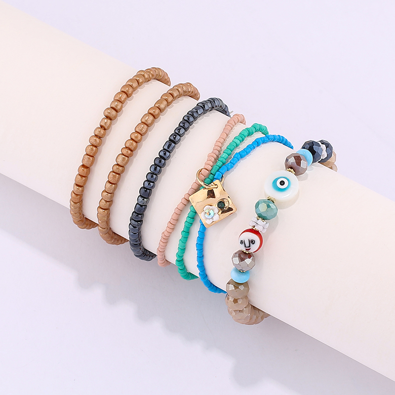 波西米亚民族风多层米珠手串合金方形吊坠时尚手链跨境手链批发