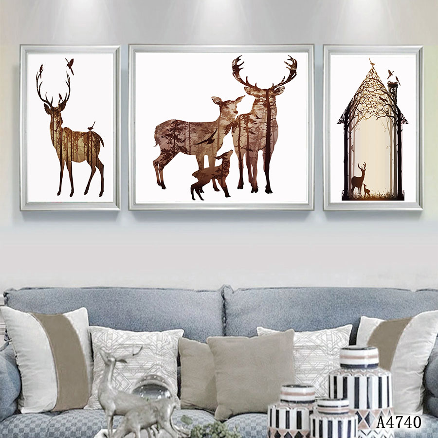 画框麋鹿风景油画壁画装饰画相框布画装饰字画挂画装饰工艺床头