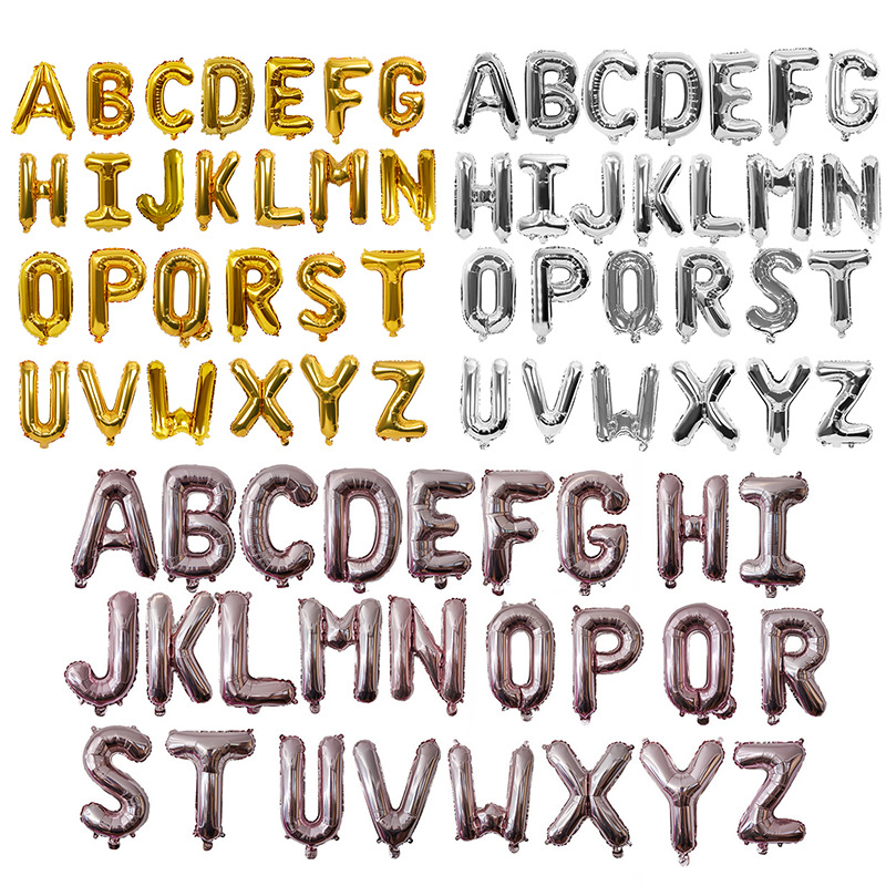 仿美版瘦体16寸英文A-Z小字母气球生日婚庆婚房装饰铝膜气球批发