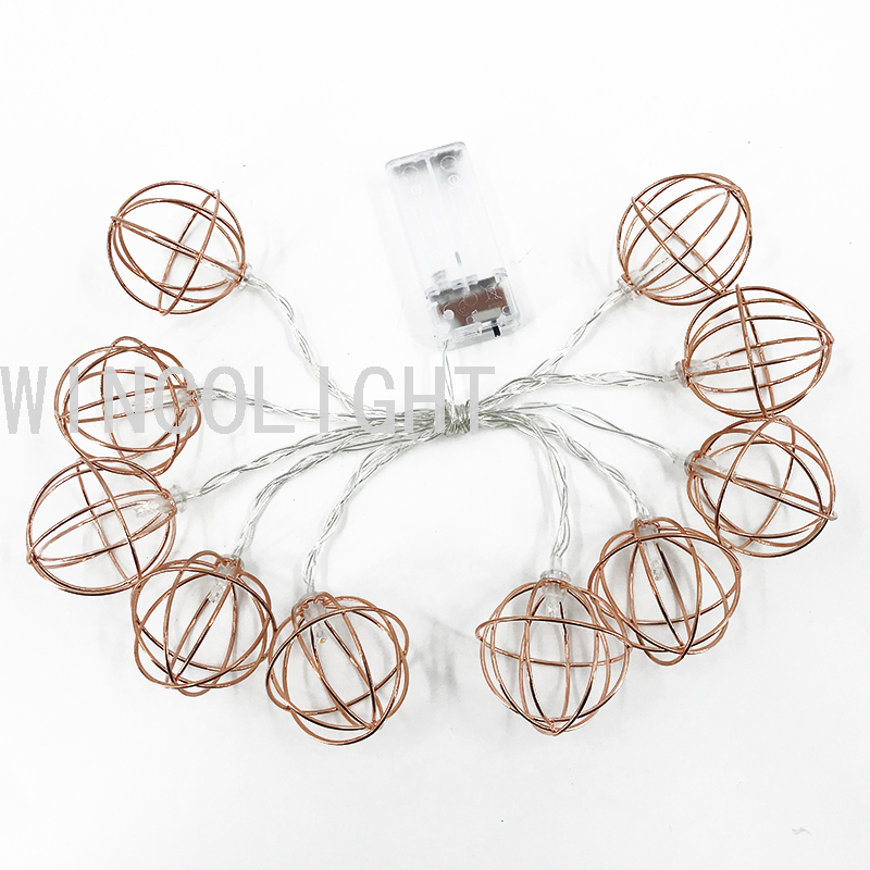 圣诞节电池灯10L LED 2M 玫瑰金铁丝圆球亮节日派对用品