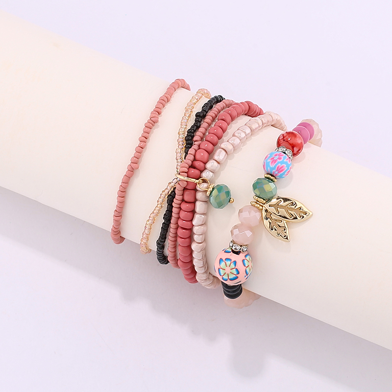 时尚天然水晶石多层树叶吊坠串珠手链民族风手工米珠手串批发