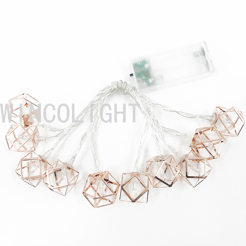 圣诞节电池灯10L LED 2M 玫瑰金多面小菱形节日派对用品