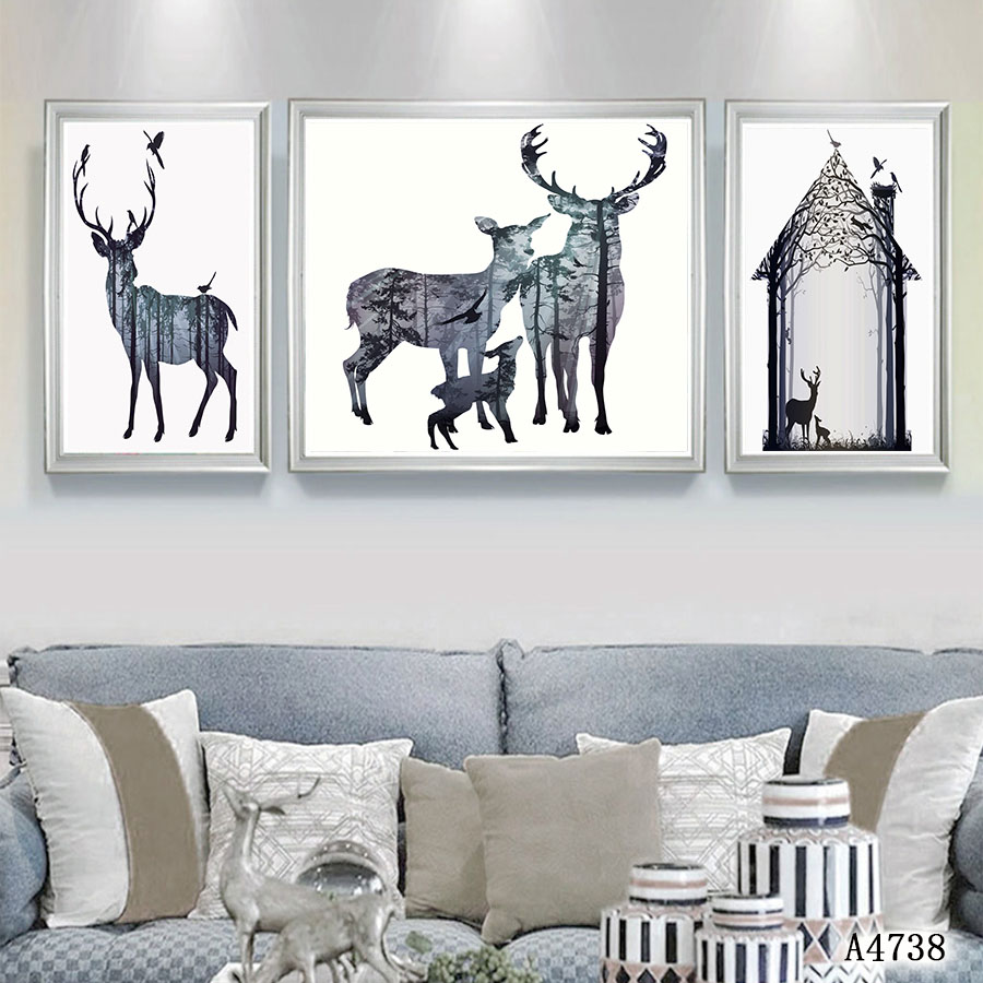 画框麋鹿风景油画壁画装饰画相框布画装饰字画挂画装饰工艺床头