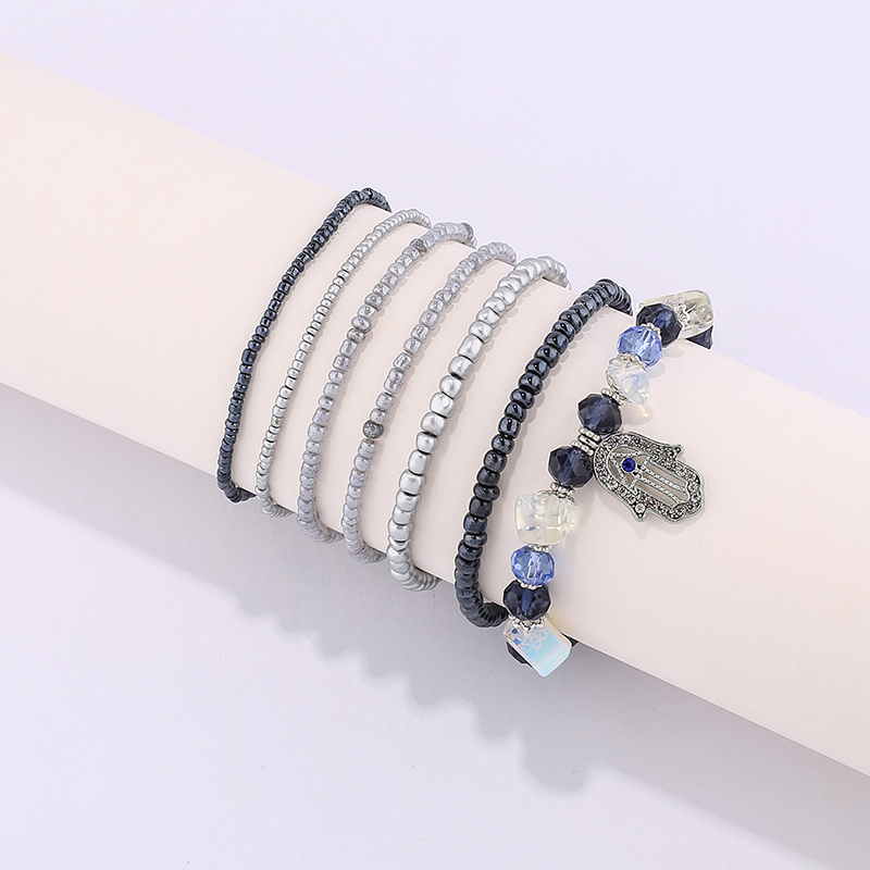 波西米亚爆款多层米珠佛手手串 天然水晶石合金佛手吊坠手链批发