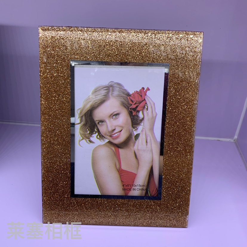 香槟金色闪粉照片家居装饰礼物客厅工艺品定制各种图案玻璃相框