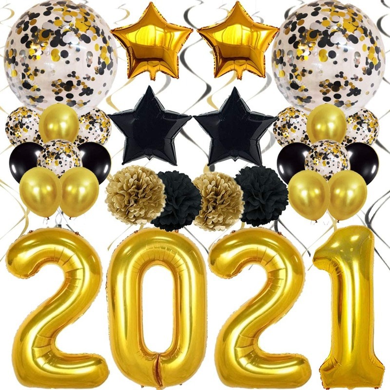 跨境新品2021新年主题气球套装乳胶铝膜气球组合套装派对布置装饰