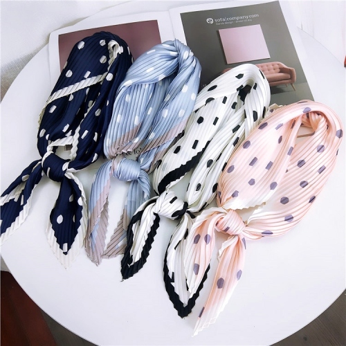 polka dot leopard print pleated korean style square scarf spring and autumn artistic retro small scarf new decorative small scarf for women