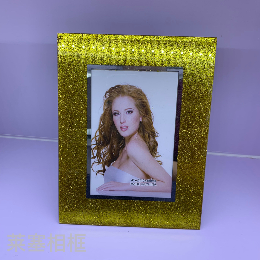 金色单边闪粉照片家居装饰礼物客厅工艺品定制各种图案玻璃相框