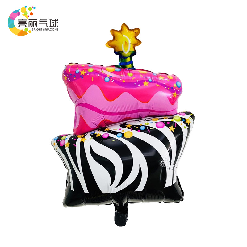 创意纹路条纹蛋糕生日派对背景装饰场景布置铝膜铝箔飘空气球批发