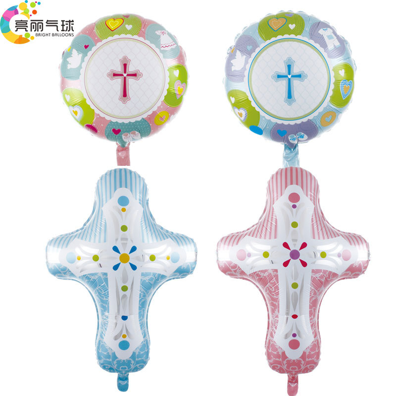 跨境亚马逊热卖儿童宝宝洗礼十字架铝膜气球节日装饰布置批发