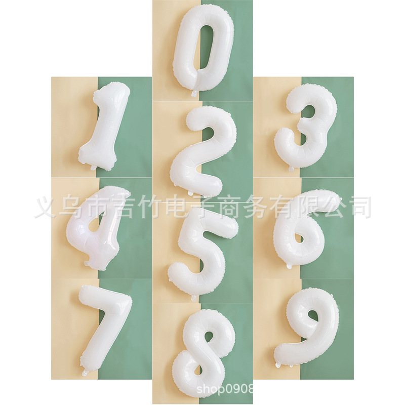 40寸白色铝膜网红大数字气球纯色可涂鸦生日派对儿童拍照装饰道具