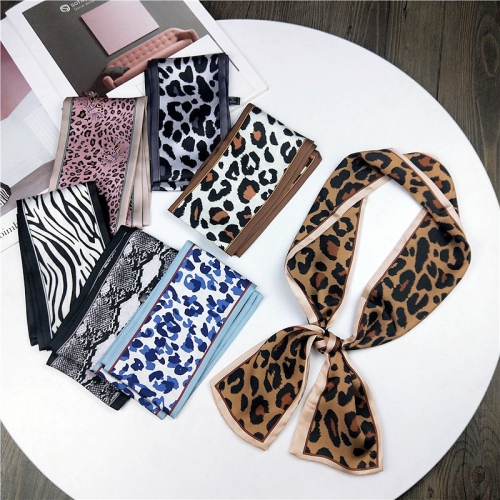 leopard print multiple double-sided boxer long scarf scarf women‘s korean-style spring and autumn all-match wrist strap ribbon hair band fashion