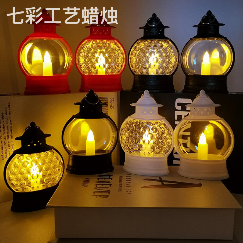 新款简约复古小油灯塑料创意蜡烛风灯led电子手提灯庭院装饰灯