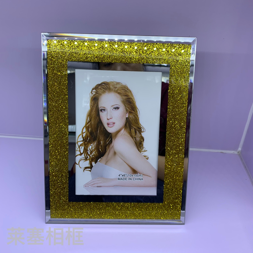 镜边金色闪粉照片家居装饰礼物客厅工艺品定制各种图案玻璃相框