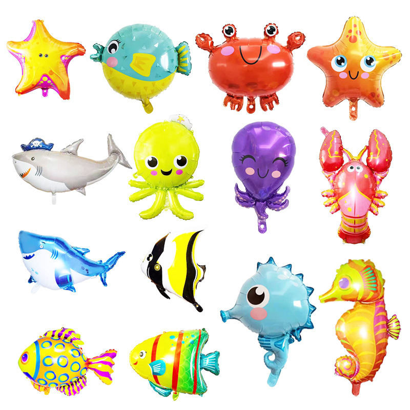 海洋世界动物鲨鱼小丑鱼海马鱼铝箔铝膜气球庆典节日派对装饰批发