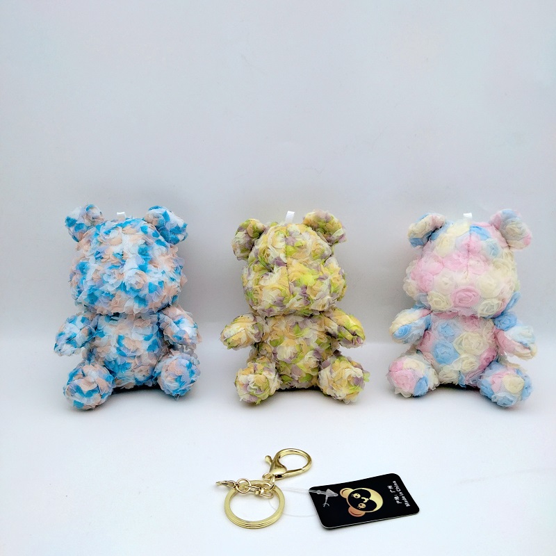 可爱玫瑰熊毛绒钥匙扣迷你小熊公仔玩具挂件情侣背包包挂饰礼品