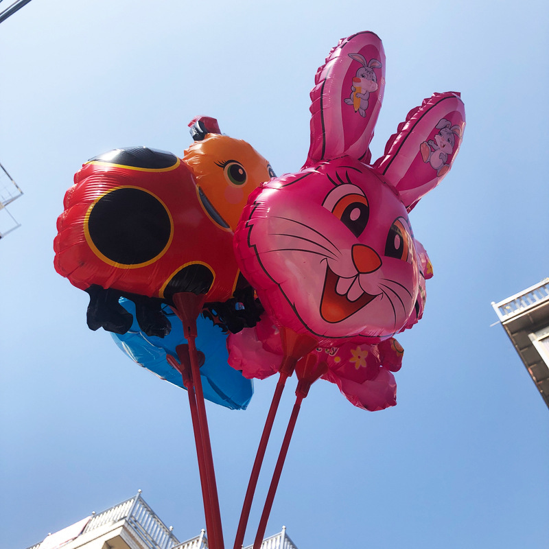 创意中拖杆儿童卡通微商地推小玩意小礼品夹片批发铝膜铝箔气球