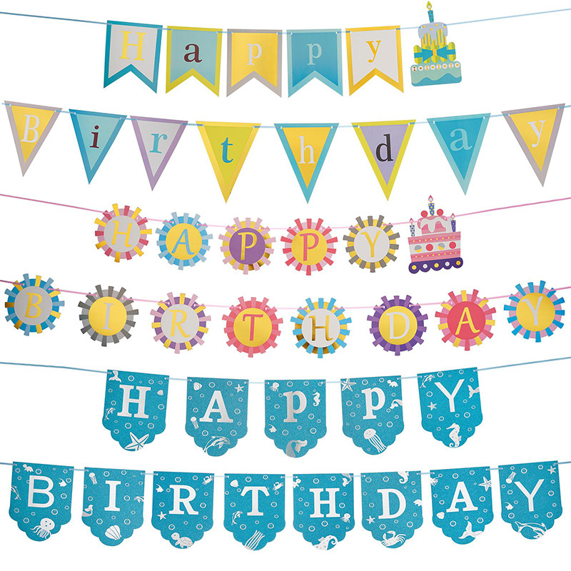 烫金生日拉旗生日快乐派对鱼尾旗横幅装饰镂空金葱派对布置条幅