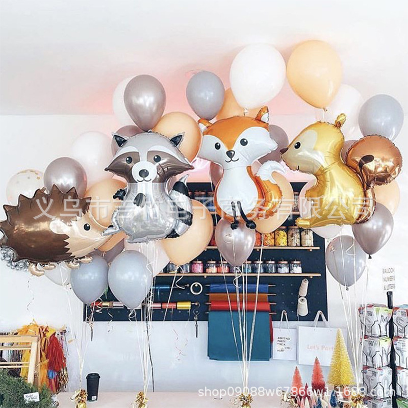 跨境森林动物系列浣熊刺猬狐狸松鼠铝膜铝箔气球创意生日装饰套装