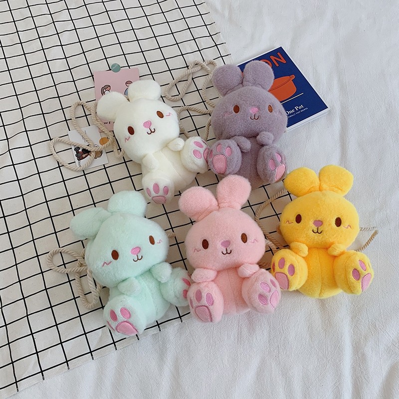 2021新款卡通可爱兔子背包儿童毛绒单肩包少女心斜挎包抓机娃娃