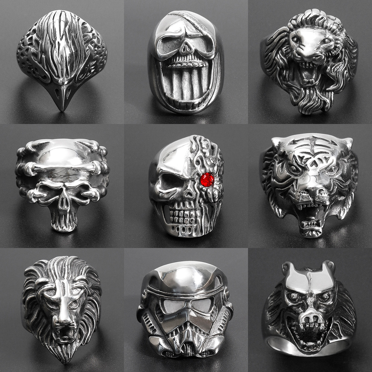 跨境欧美钛钢戒指死神镰刀骷髅头男士指环不锈钢食指戒指首饰饰品