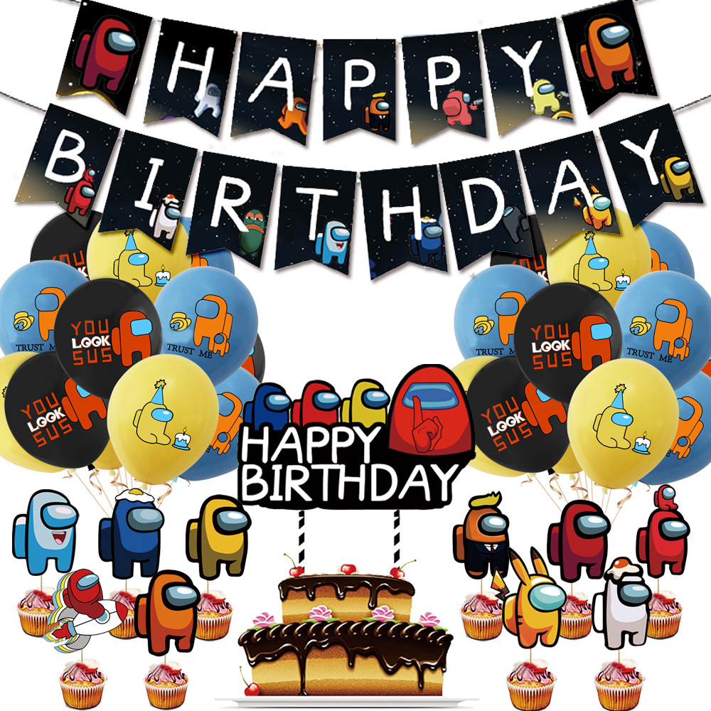 among us太空狼人杀主题派对气球拉旗蛋糕插牌套装 生日派对装饰