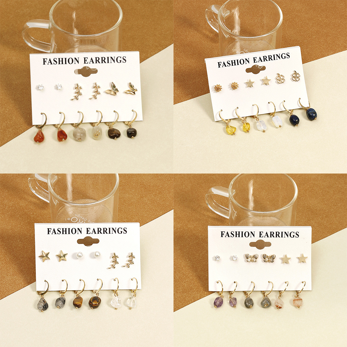 天然石系列耳钉组合套装 欧美跨境外贸气质简约6对装吊坠耳环女