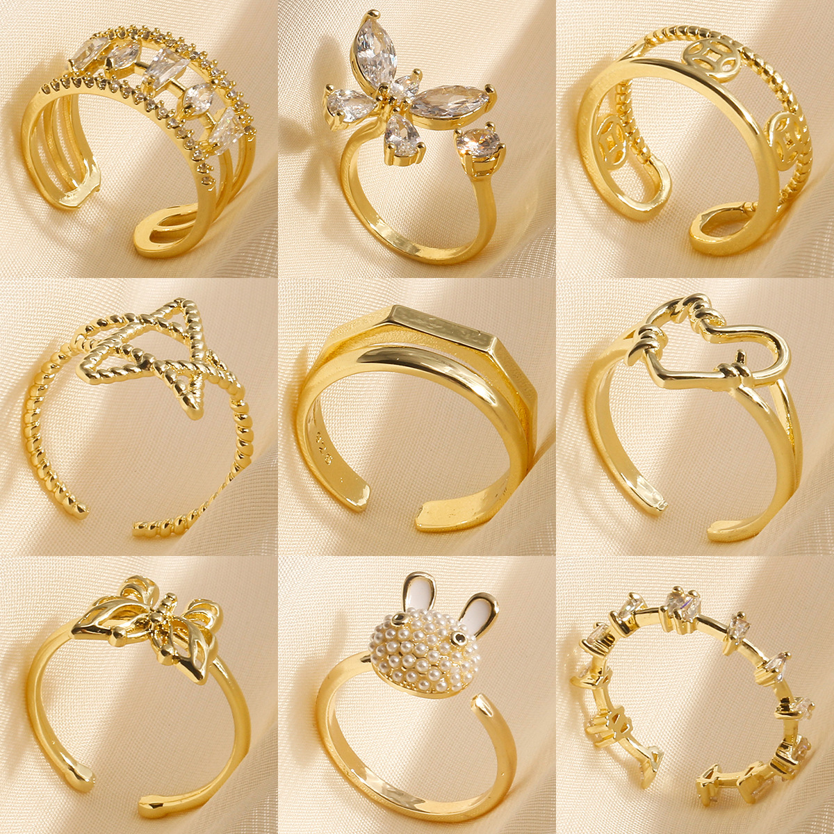 欧美复古ins潮冷淡开口可调节戒指女日韩微镶锆石铜指环配饰饰品