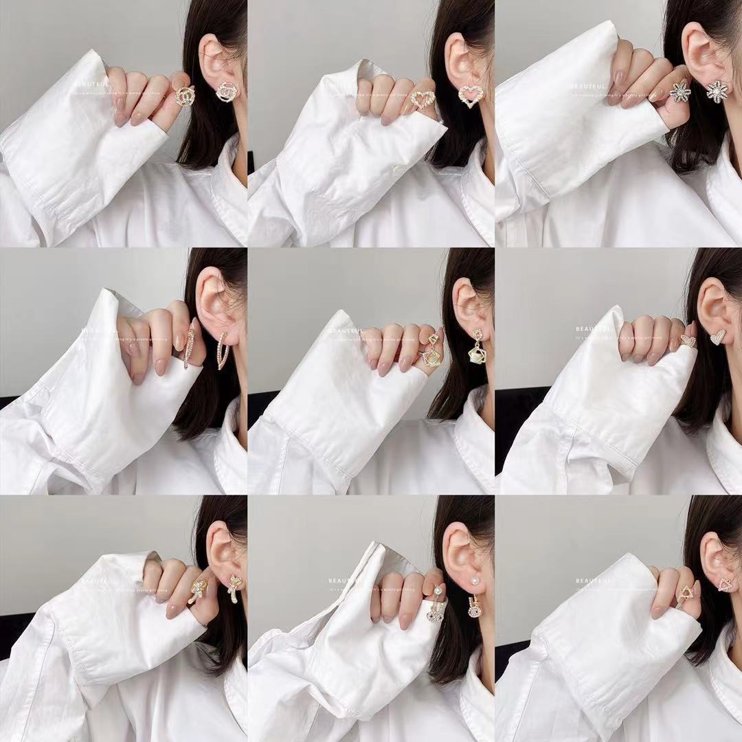 925银针猫眼石耳环韩国气质几何方形镶钻耳坠ins简约耳饰女批发