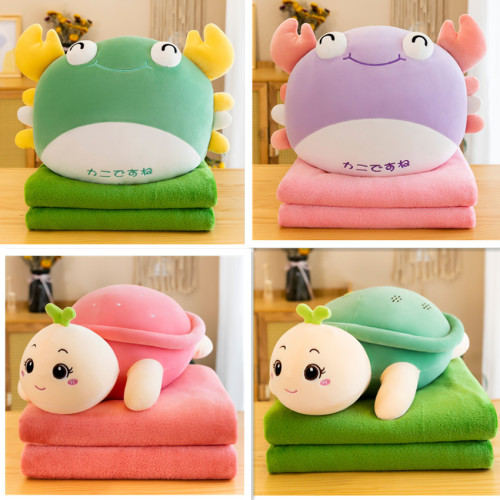 Cartoon Turtle Crab Airable Cover Hand Warmer Plush Toy Car Office Air-Conditioning Blanket 2-in-1 Pillow Blanket