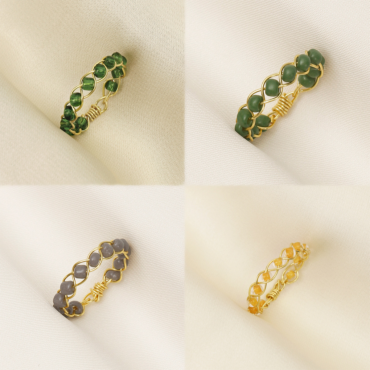 手工编织天然米珠圆珠铜线戒指 欧美个性设计跨境饰品货源