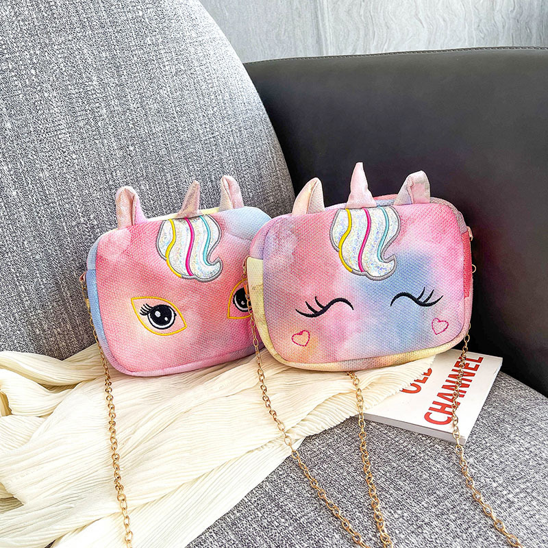 新款创意卡通独角兽亮片金丝绒链条包可爱少女心单肩斜挎女包包