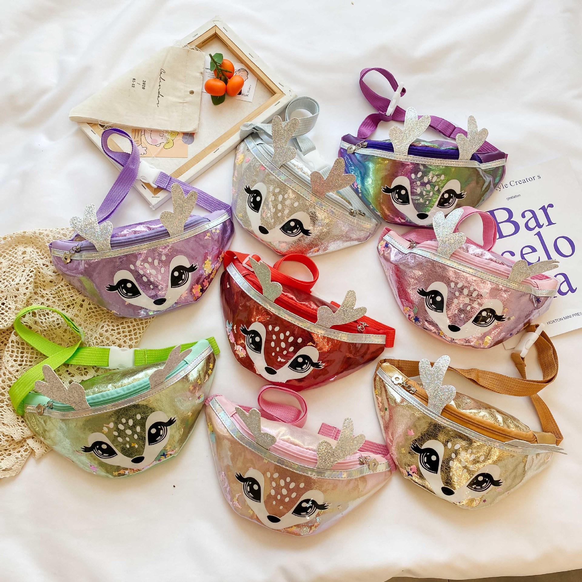 卡通PU亮片儿童包包女童斜款腰包可爱新款韩版时尚潮流配饰零钱包